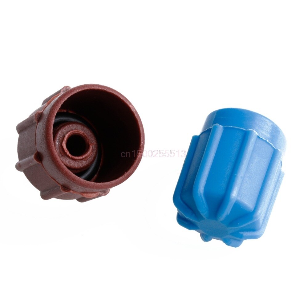 2Pcs High & Low Pressure AC Valve Caps – Blue, With Rubber Seals – Universal R134a R12