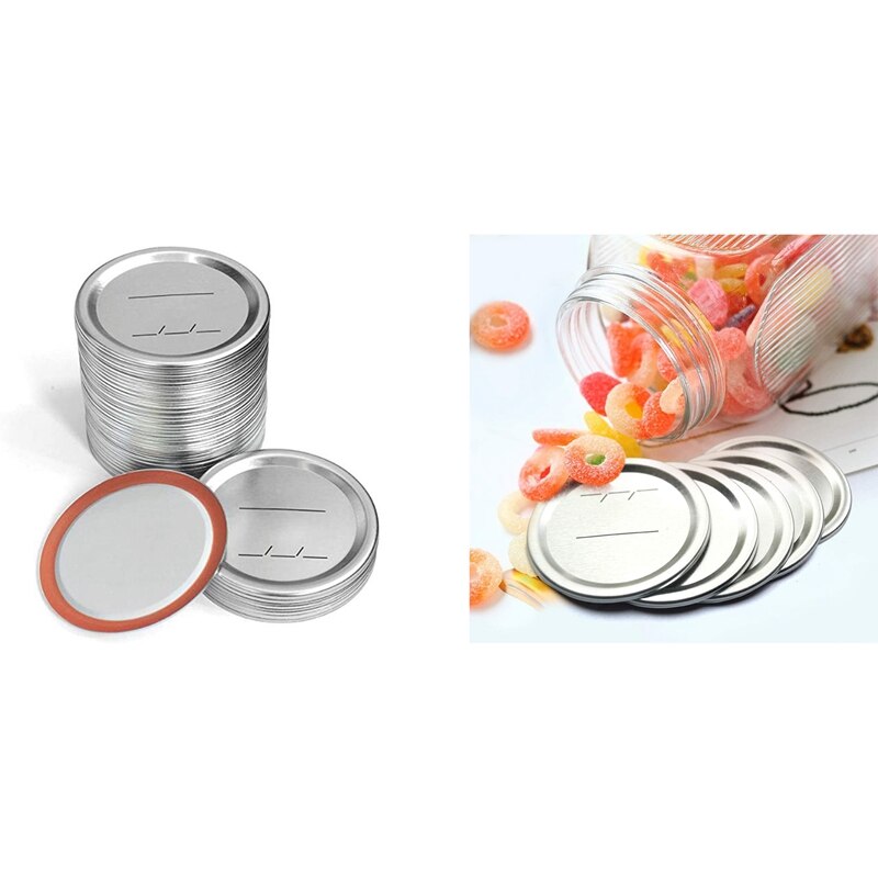 Couvercles de mise en conserve pratiques à bouche régulière pour bocaux à bille/Kerr, couvercles de bocaux maçon en métal à fente avec joints en Silicone, argent