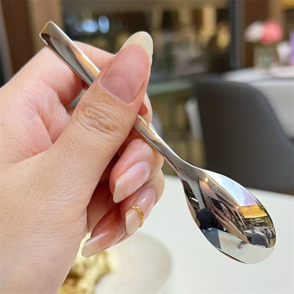 Stainless Steel Round Spoon Short Handle Stirring Dessert Coffee Spoons Household Seasoning Spoon Kitchen Accessories Gadgets
