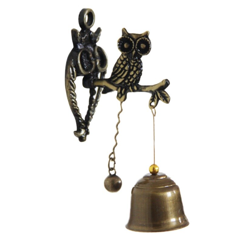 Dørklokke retro nostalgisk stil dyr dørklokke metal jern klokke vindklokke ornament væg hest have elefant ugle: Ugle