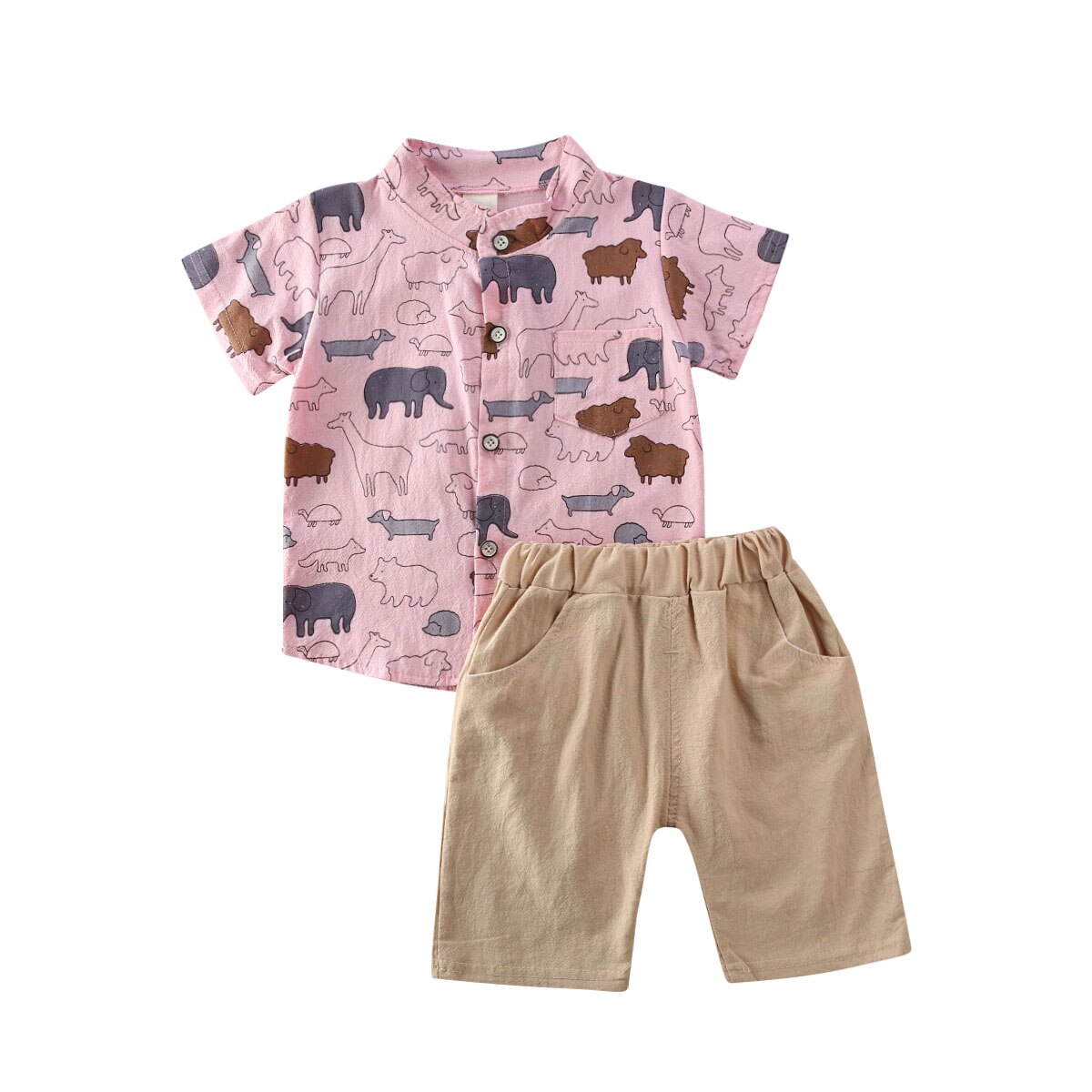 Spædbarn baby dreng barn sommertøj elefant gentleman skjorte t-shirt + bukser 2 stk outfits sæt: Lyserød / 18m
