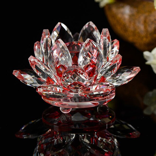 Artesanía de cristal de cuarzo de 80 mm con de flor de loto, pisapapeles de cristal, adornos Fengshui, figuritas para decoración del hogar, banquete de boda, de recuerdo.: Rojo