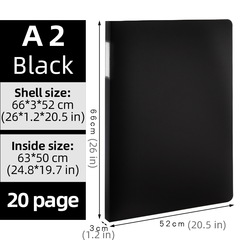 Pasta para desenho com a2 blocos grandes – pasta multicamadas para arte e engenharia com capas transparentes para pôsteres e plantas.: Preto