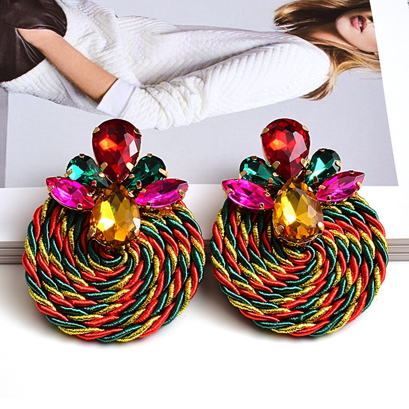 Kleurrijke Kristallen Oorbellen Strass Handgemaakte Ronde Earring Sieraden Accessoires Voor Vrouwen