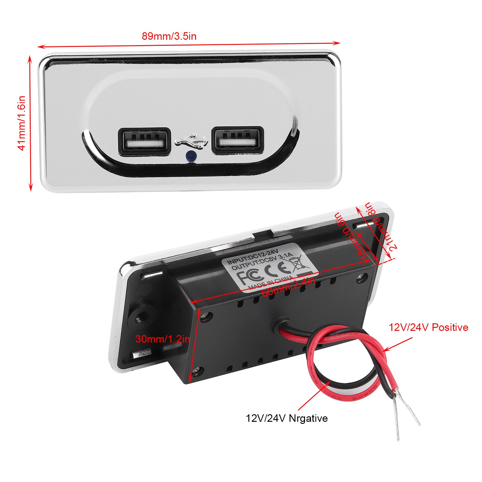 RV Accessories led Dual USB Charger 3.1A Fast Charging USB Ports Socket with LED for 12/24V RV Caravan Replacement