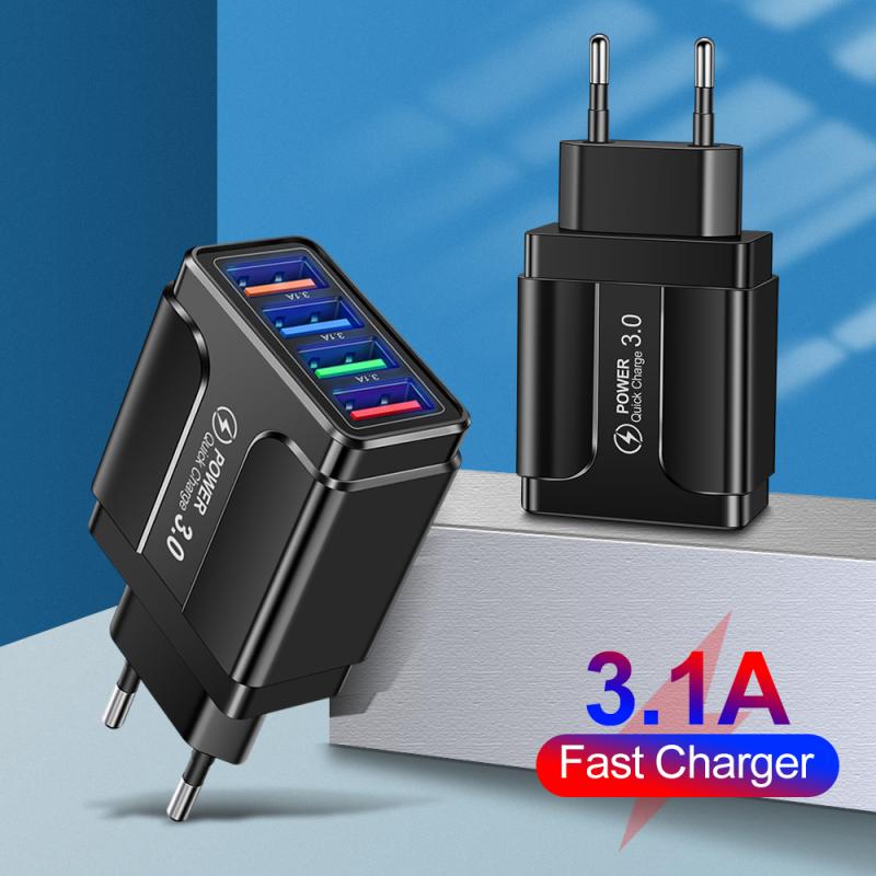 Mobiele Telefoon Reizen Opladen Hoofd Voor Iphone 12 Xiaomi Huawei Tablet Draagbare Eu/Us/Uk Plug 3.1A Vlinder 4 Usb Lader