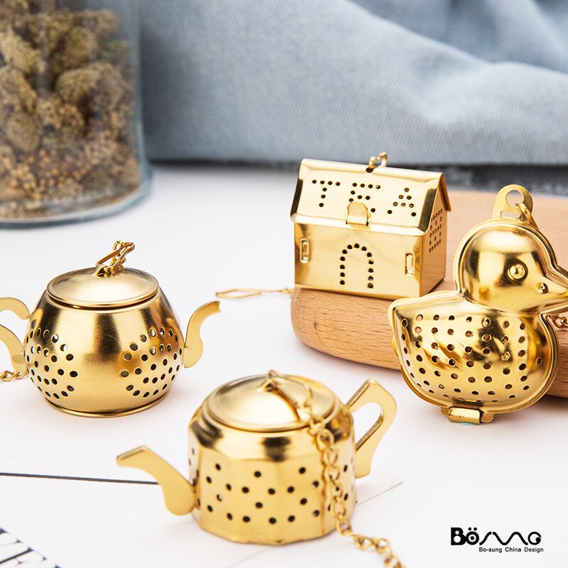 Kitchen Tube-shaped Tofu Gold-plated Leaky Tea Separator Environmental Protection Tea Utensils Ceremony Strainer Home Decoration