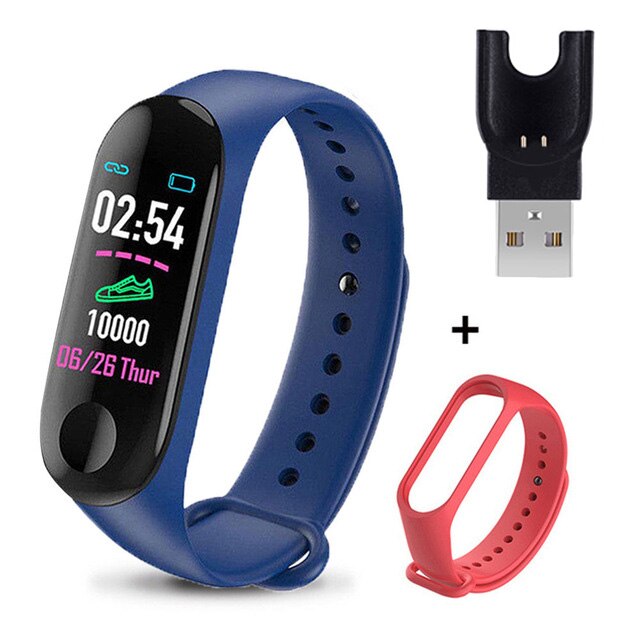 M3 Smart Bracelet Heart Rate Blood Pressure Health Waterproof Smart Watches M3 Pro Bluetooth Watch Wristband Fitness Tracker: Blue Red