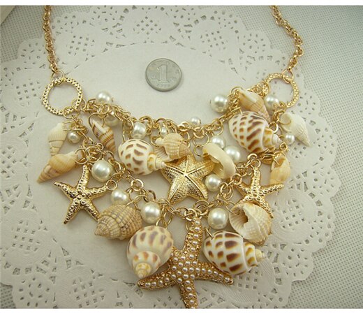 Nueva Shell estrella de mar gargantilla collares multicapa perla collares llamativos para mujer playa
