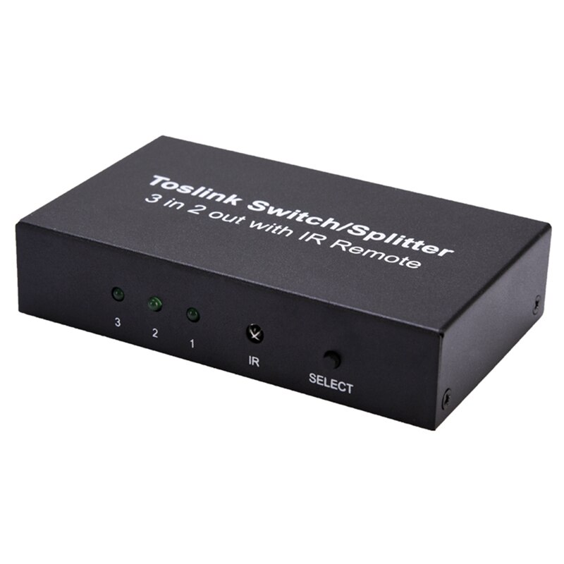 Conmutador óptico de 3 puertos con divisor de Audio Digital óptico Spdif Toslink de 2 vías, 3 en 2, con interruptor de Control remoto IR