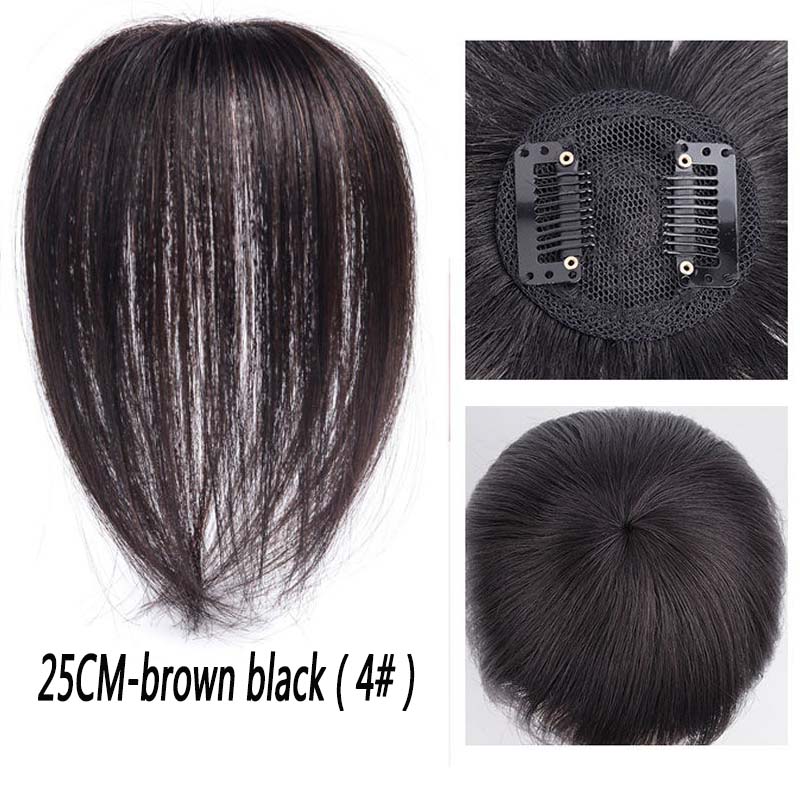 Extensión de cabello sintético para mujer, tupé de pelo corto con 2Clip en una pieza, con flequillo gratis, resistente al calor: 25cm-4