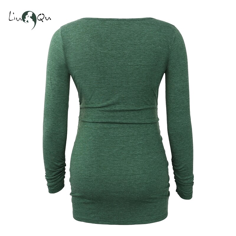 Grøn moderskab top side ruched langærmet bluse dametøj premaman graviditet top barsel tøj til kvinder toppe