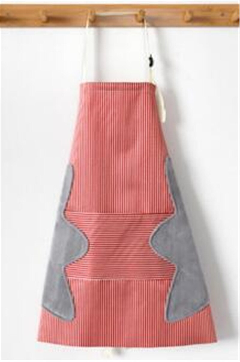 Vandtæt justerbar stribe trykt forklæde tørre hånd bib kvinder voksne køkken madlavning bagning pinafore med udvidet lomme: Rød