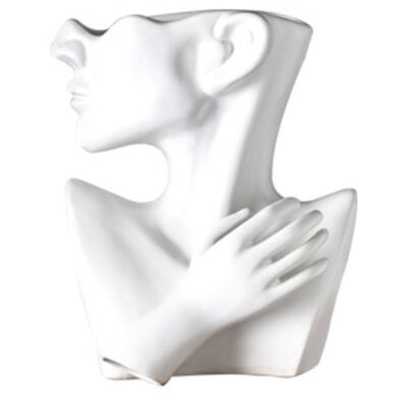 Half Body Face Ceramic Flower Pot White Figure Sculpture Crafts Desktop Flower Arrangement Container Garden Decoration: Default Title