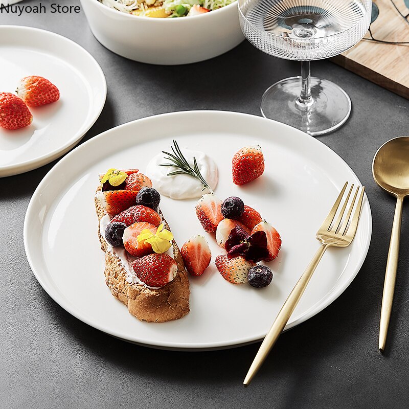 Pure White Ceramic Plate Bowl Home Nordic Vegetable and Fruit Salad Bowl Plate Dish Steak Plate Restaurant Storage Tableware
