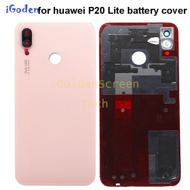 Til huawei  p20 lite bagbatteri bagdæksel låge hus kabinet glas panel+kamera linse+ fingeraftryk knap nova 3e batteri dør