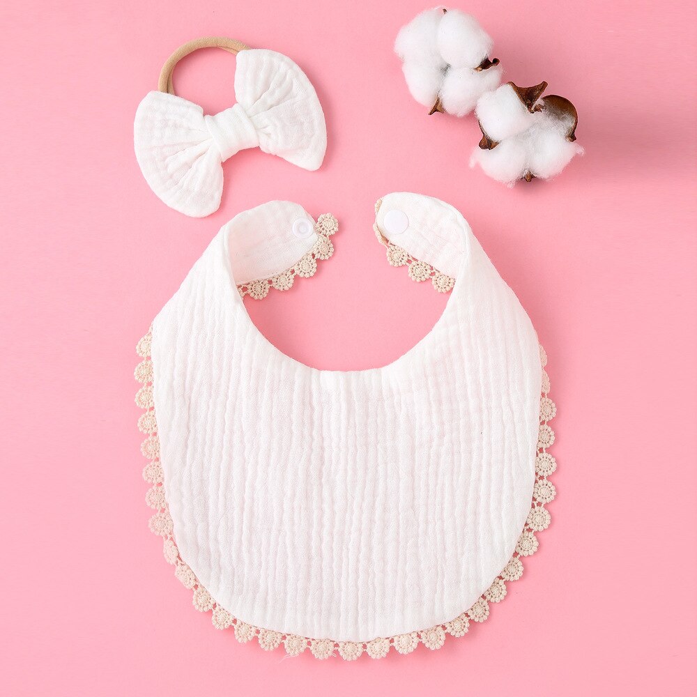 2 pezzi bavaglini per bambini triangolo doppio bavaglino in cotone nappa Saliva asciugamano fascia per bambini neonati ragazze grembiule bavaglini in cotone Bandana: White