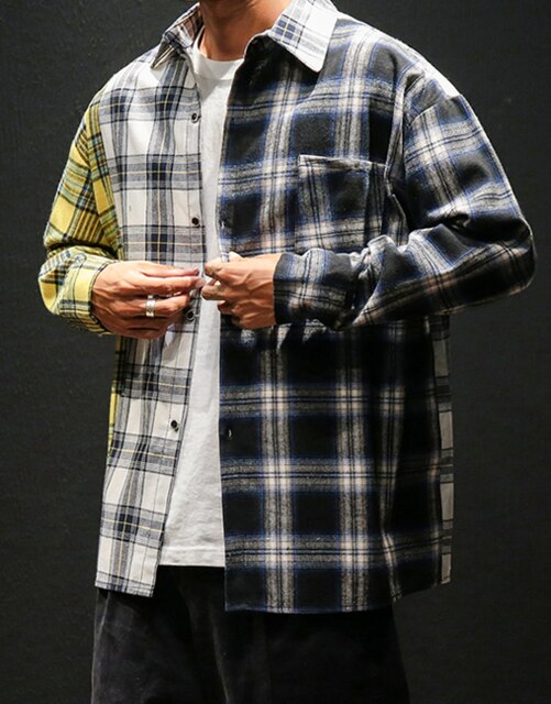 Hüfte hüpfen Streetwear lässig Kariertes Hemd Männer Langarm verlieren Mit Kapuze: CS77 C / 4XL Pro 190 CM 90KG