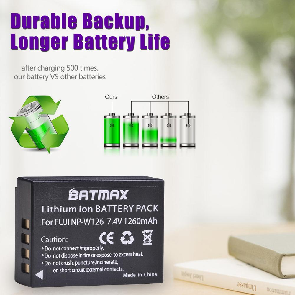 Batmax NP-W126 NP-W126S W126 Batterij + Led Dual Usb Lader Voor Fujifilm X-T20 X100F X-H1 XH1 X-A5 XA5 X-A20 XA20 X-E3 X-T3