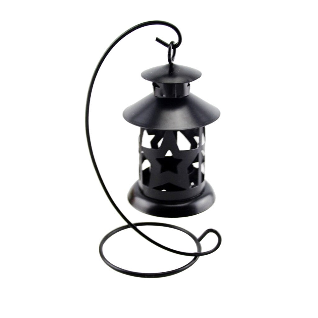 Bougeoir suspendu européen rétro décoratif marocain lanterne photophore suspendu lanterne Vintage chandeliers: Black C