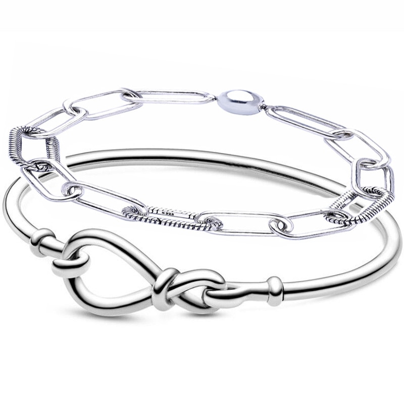 Original gros Bracelet infini moi lien serpent chaîne motif 925 Bracelet en argent Sterling Fit Europe perle breloque bijoux à bricoler soi-même