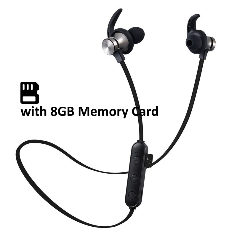 Sport MP3 Player Wireless Headset Running Usb MP3 Met Oortelefoon Ondersteuning 16 Gb Micro Sd Tf Kaart Voor telefoon Met Micphone: Black with 8GB card