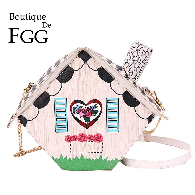 Boutique De Fgg Novelty Handtassen Huis Vorm Vrouwen Crossbody Bag Faux Lederen Schoudertas Tienermeisjes Messenger Bag