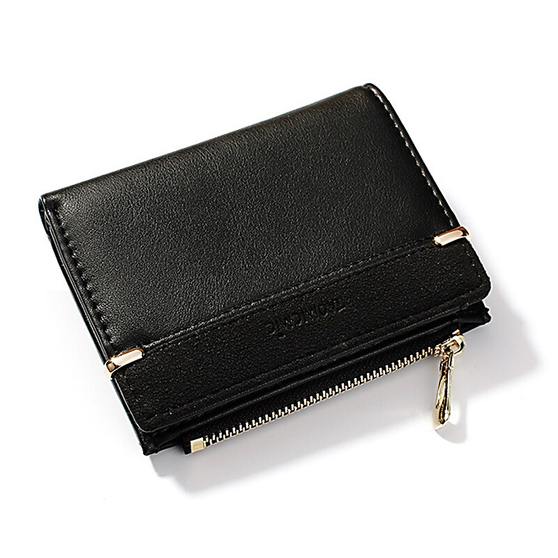 Women Short Wallets Coin Purse Multi-card Position Solid Color Wallet Buckle Zipper Ladies Wallet Standard Wallets: Black