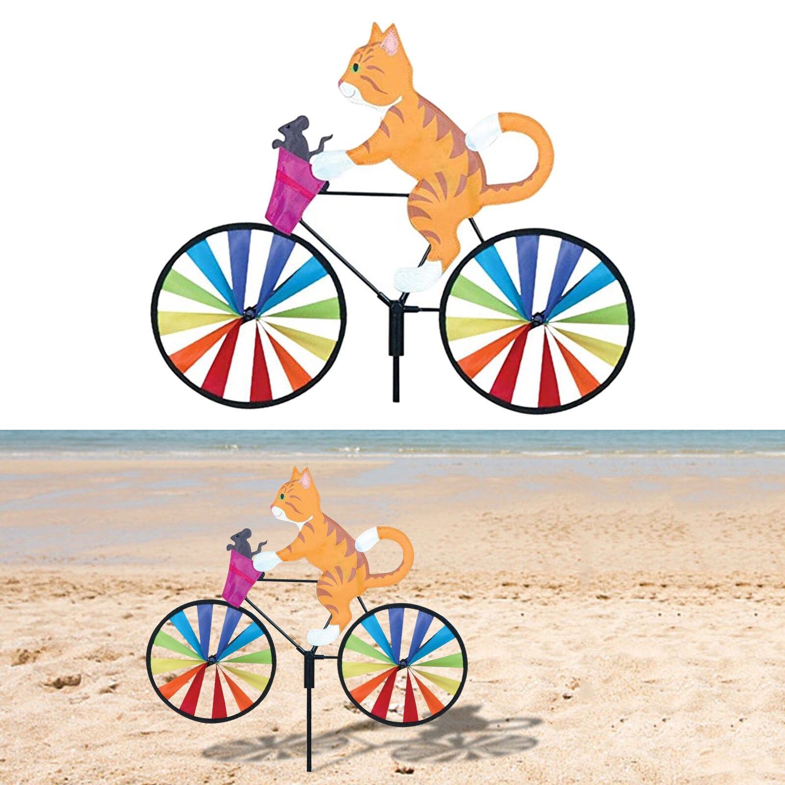 Garden Windmill PVC Ornaments Outdoor Decor Ornamental Wind Mill Toy: Yellow Cat 37x42cm