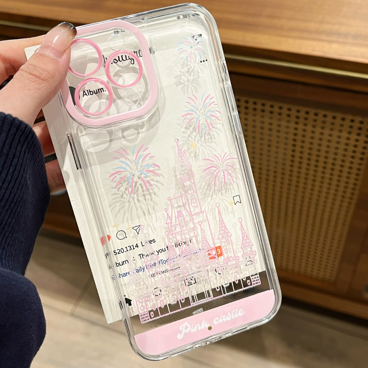 Leuchtender Anruf, leuchtender Blitz, fünf Farben, retro-Rosa-Schloss-Feuerwerk-Telefonhülle für iPhone 16, 15, 14, 13, 12, 11 Profi Max Plus