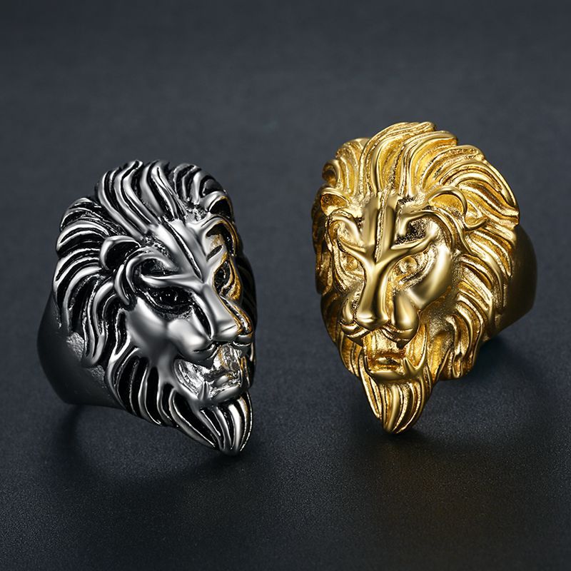 Anillo de cabeza de león de acero inoxidable 316L HNSP para hombres, accesorios de joyería para dedo de estilo Animal Hip Hop