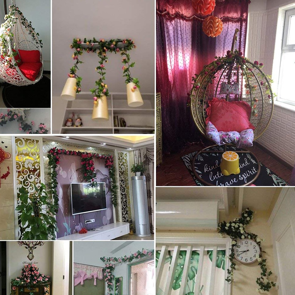 2.5M Simulation Rose Flower Rattan Artificial Flower Vine Silk Wisteria Garland Hanging Rattan For Wedding Arch Garden Wall Deco