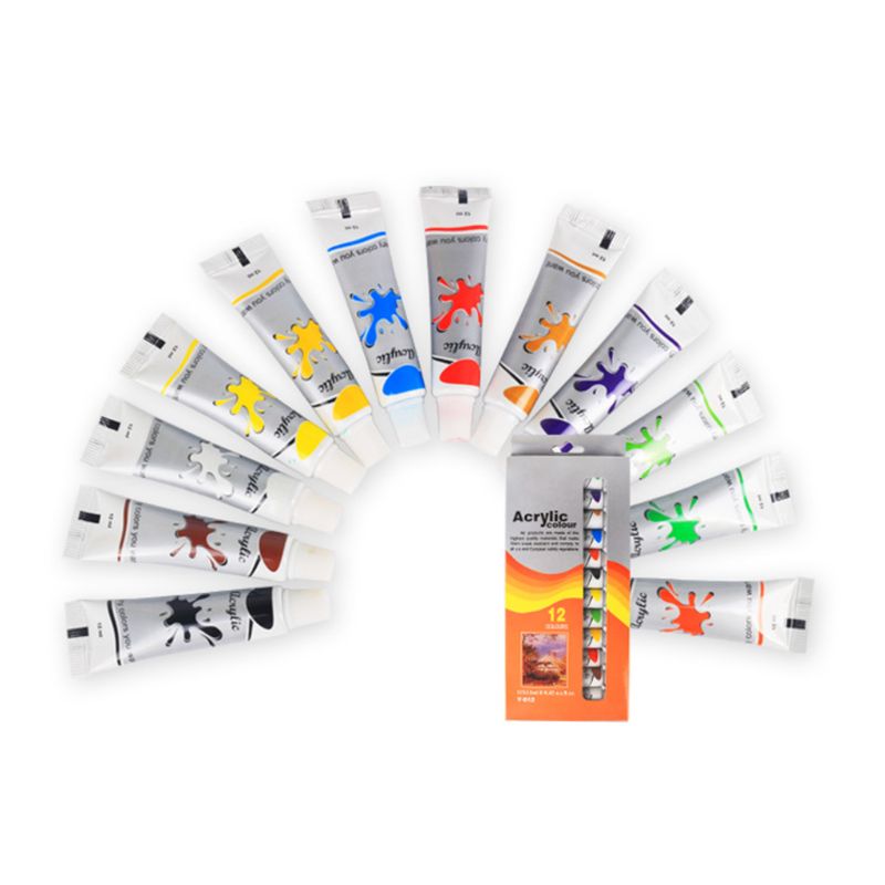 12 Colors Acrylic Paint Set 12ml Tubes Drawing Painting Pigment DIY U4LD