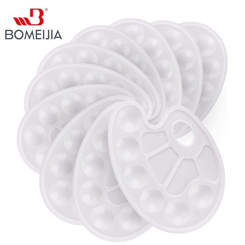 10 Pcs Wit Plastic Verf Lade Paletten Met Tien-Goed Duim Gat Voor Schilderen Party, diy Ambacht En Kunst Schilderen