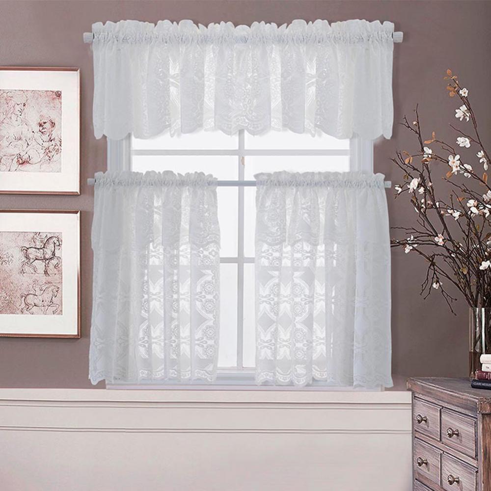 Paravent en dentelle à motif délicat de fleurs, 3 tailles, blanc et bleu, pour fenêtre de balcon, rideau court en gaze, cantonnière de cuisine, décoration de maison