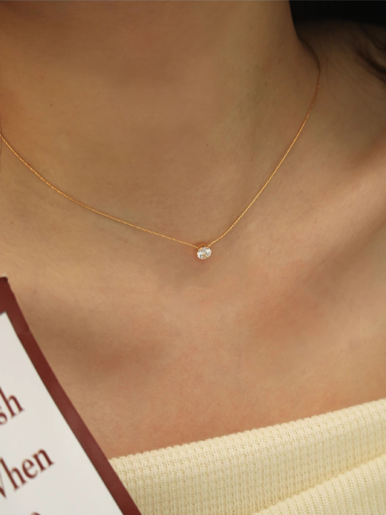 Peri'sbox-collar con dije de circonita solitario minimalista y delicado, cadena de acero inoxidable antideslustre, collar redondo de piedra Cz transparente,
