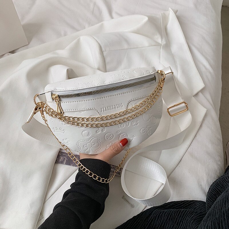 Stilvolle Tasche Weibliche Neue Schüler Westlichen Stil Brust Tasche Crossbody Einfarbig Kette Textur Beliebte Schulter Bote Tasche: weiß