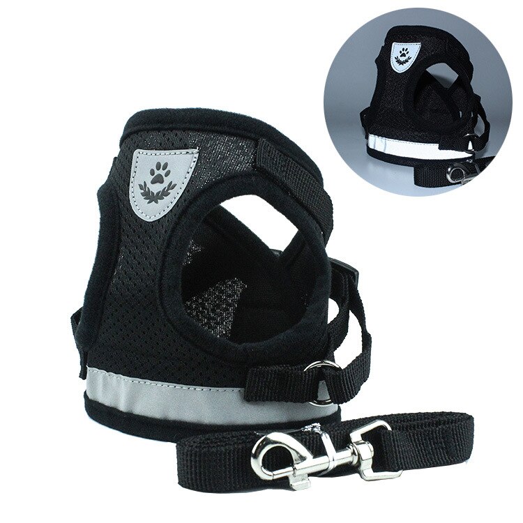 Puppy Borstband Reflecterende Veiligheid Pet Dog Harness En Leash Set Pug Chihuahua Bulldog Harnassen Hond Vest Voor Kleine Medium honden: Black / L