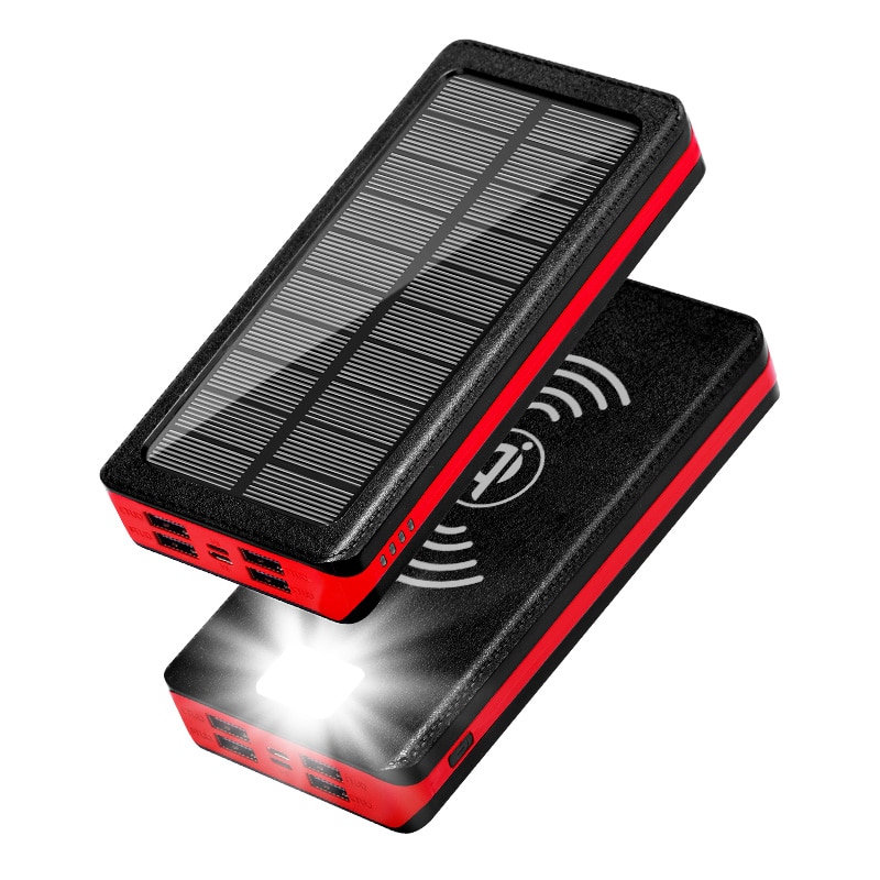 Solar 80000mAh Wireless Power Bank Large Capacity 4 USB LED External Battery Portable Charger Fast Charging for Xiaomi IPhone