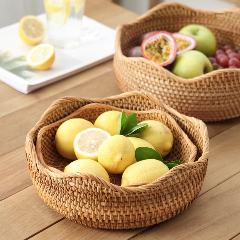 Handmade Straw Dried Tray Basket Hand-Woven Storage Box Rattan Box Natural Decoration