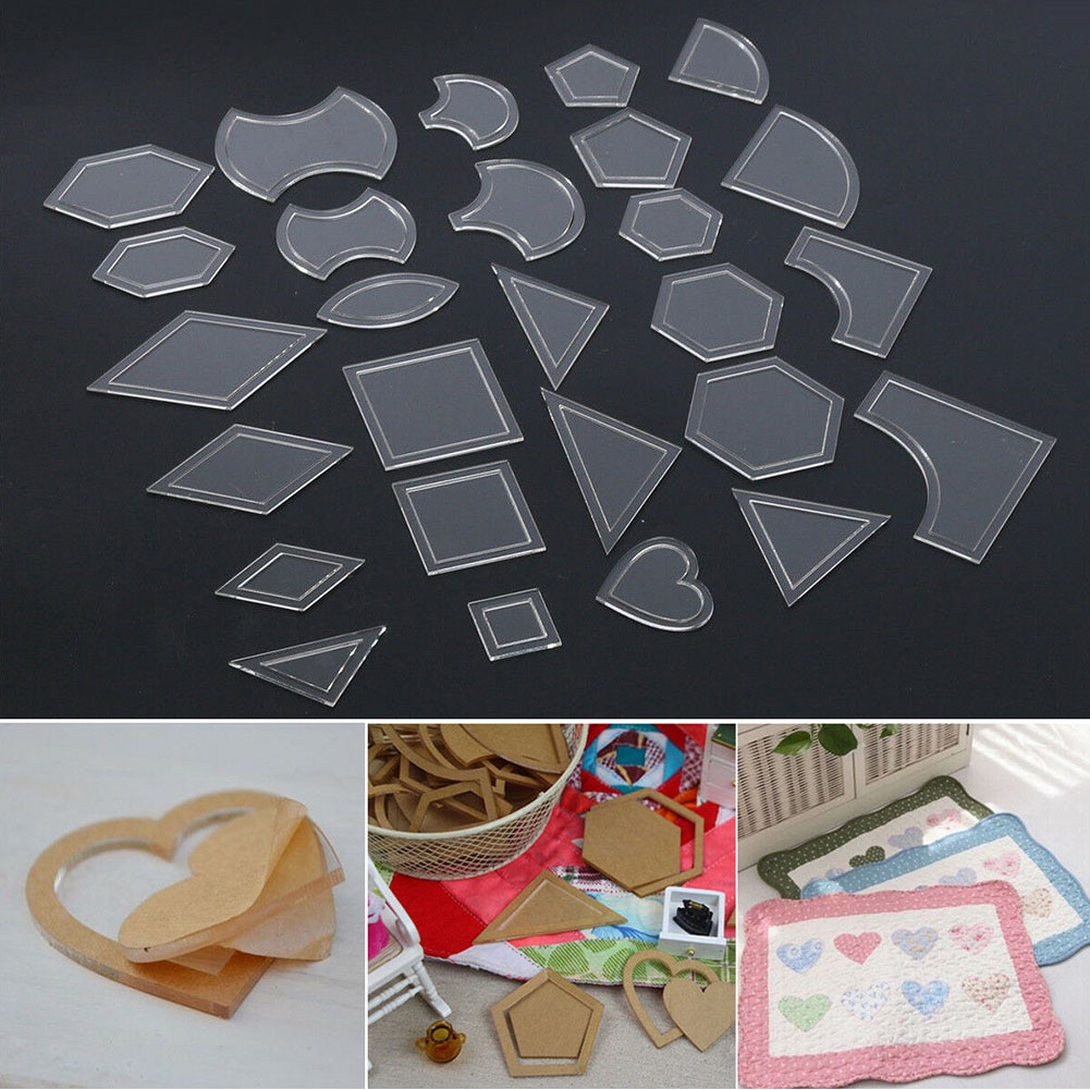 27 Set Kit Reusable Patchwork Templates Sewing Craft DIY Tool Accessories Handmade Stencils Quilting Transparent Acrylic Ruler