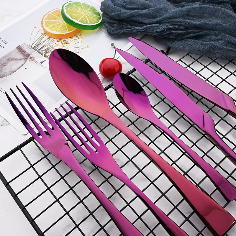 Purple 18/10 Stainless Steel Tableware Cutlery Set Flatware Knife Fork Coffee Spoon Dinnerware Set Party Kitchen Silverware Set