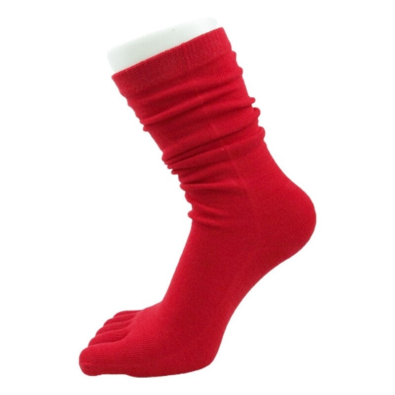 Chaussettes Tube longues à cinq doigts pour femmes, Simple, couleur unie, doux, respirant, orteils séparés, bonneterie en coton, automne décontracté: Rouge