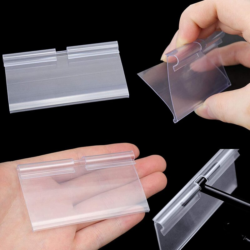 70PC 8X4.2Cm Clear Plastic Label Holders For Wire Shelf Retail Price Label Basket Labels Clip On Labels For Storage Bins