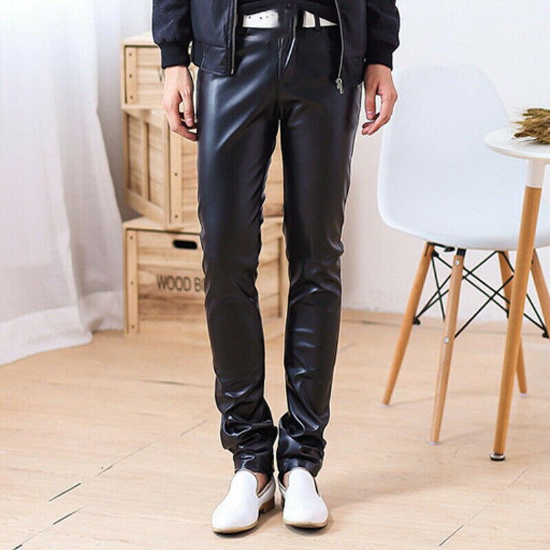 Pantalones pitillo ajustados para motorista, de cuero negro, Punk, informales, cálidos, para primavera y otoño