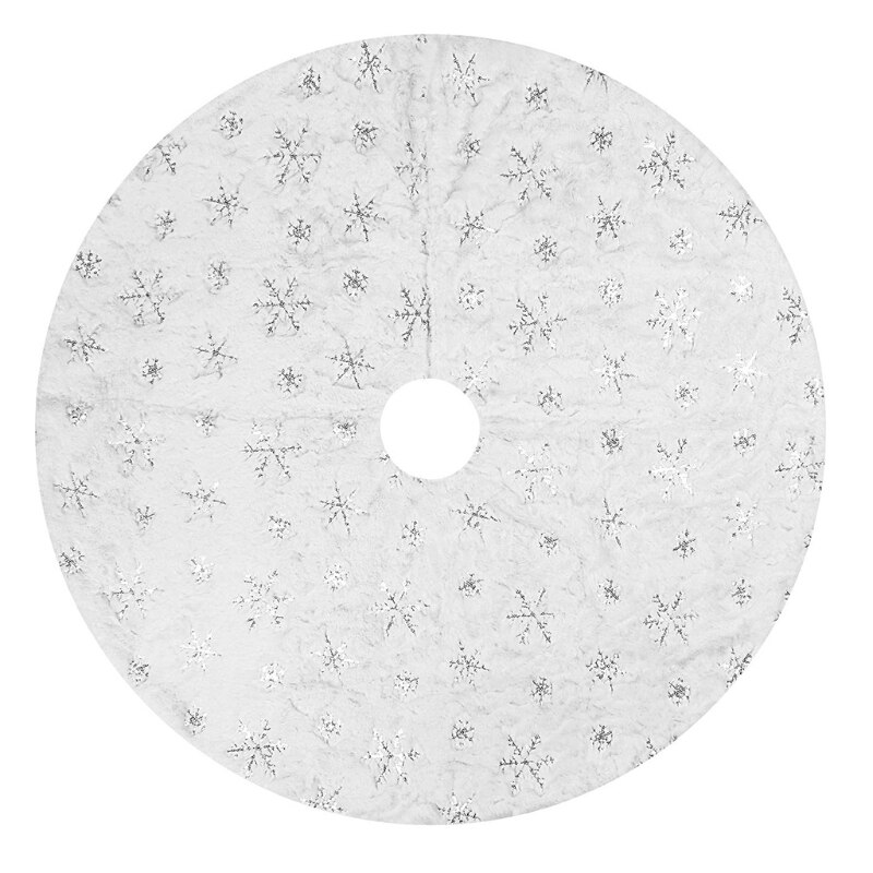 Wit Pluche Kerstboom Rok Met Zilveren Pailletten Sneeuwvlok Xmas Party Decor