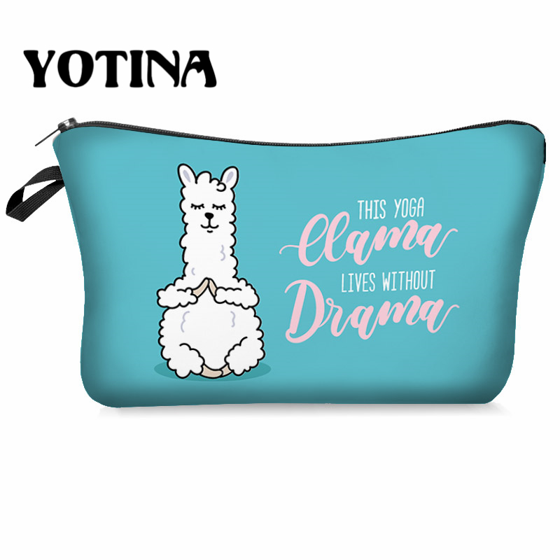 Bolsa de maquillaje Yotina para mujer, bolsa de cosméticos con patrón Multicolor, bolsa de aseo con estampado de llama en 3D, organizador de maquillaje de viaje