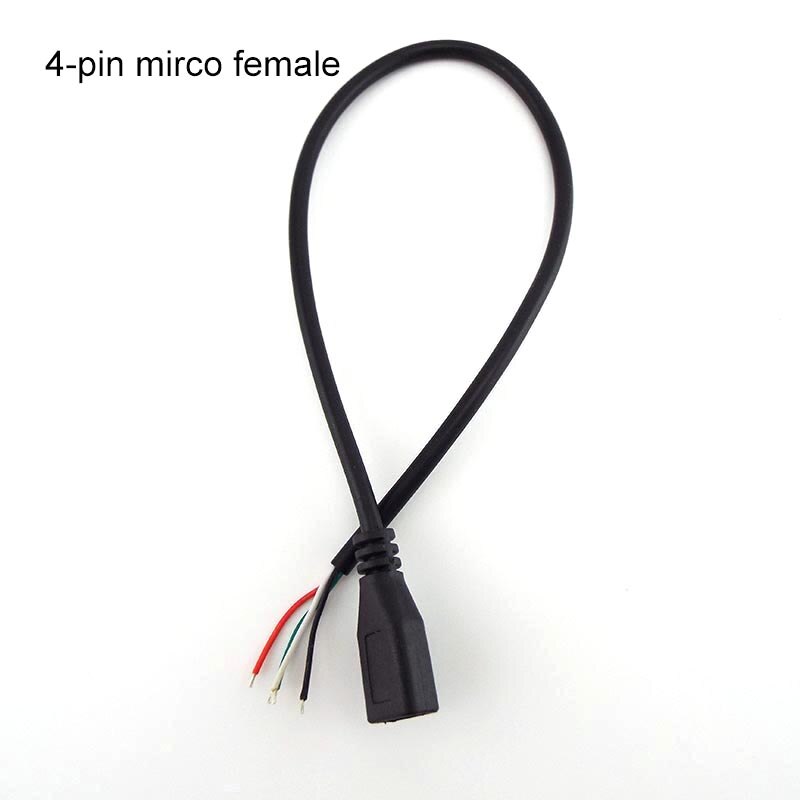 5 stk micro usb 2.0 a hunstik android interface 4 pin 2 pin han hun kvindelig strøm data opladning kabel ledning stik 30cm: 4- pin mikro hun