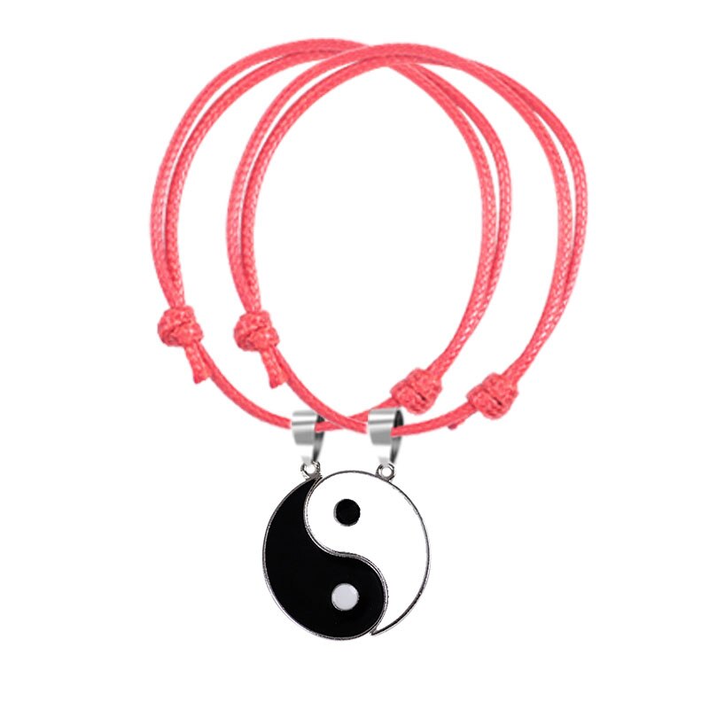 2 Stuks Van Modieuze Beste Vriend Armband Zwart En Wit Tai Chi Hanger Legering Hip Hop Dames Retro Vriendschap Sieraden: SL202-B