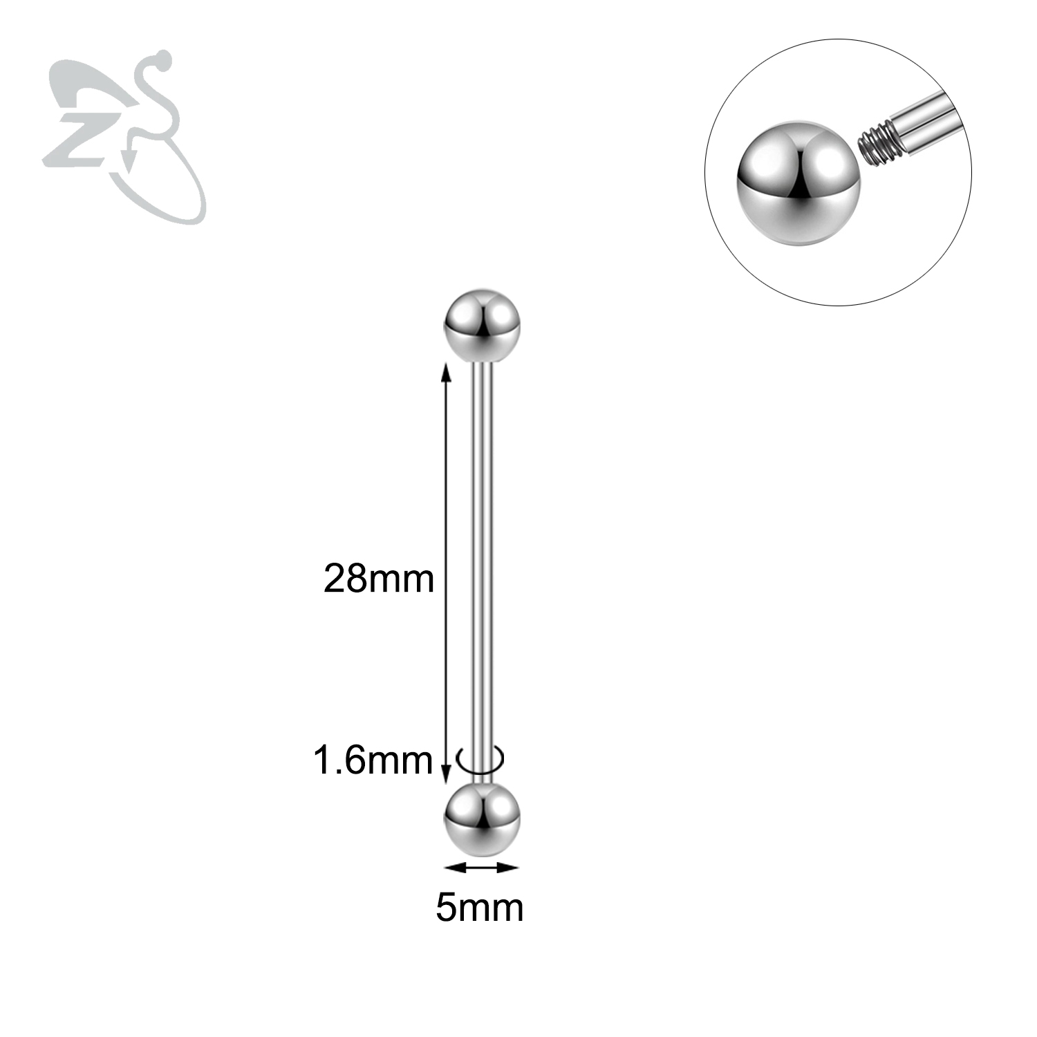 ZS 1 pieza 14G/16G Acero inoxidable largo Industrial Piercing barra cartílago pendiente Piercing 12/14/16/18/20/24/28/32/40/45/48/60mm: Zinc negro plateado